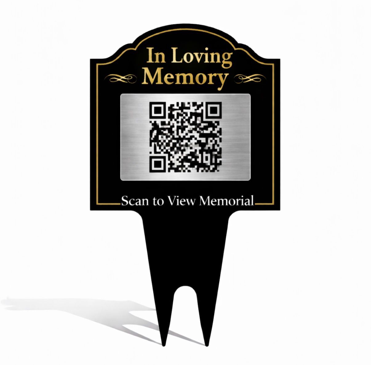 QR memorial yard sign placed at outdoor gravesite